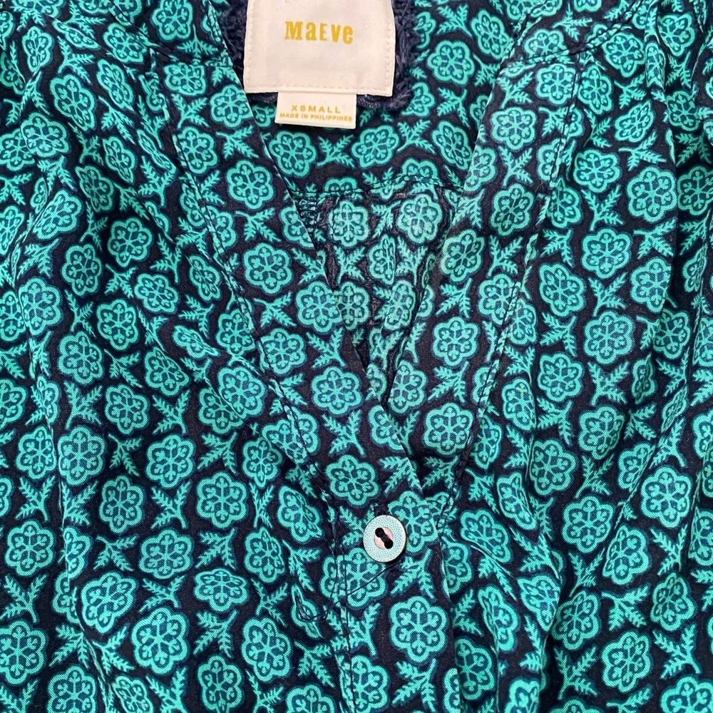 Maeve Anthropologie Jumpsuit Geoscope Beltws Pockets Pull On Green Navy XS - Picture 16 of 16